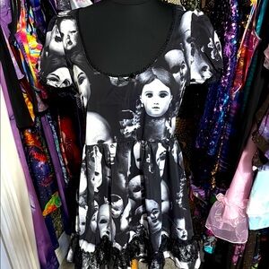 Dolls Kill Widow Black Babydoll Cursed Dolls Lace Accented Midi Dress Size S New